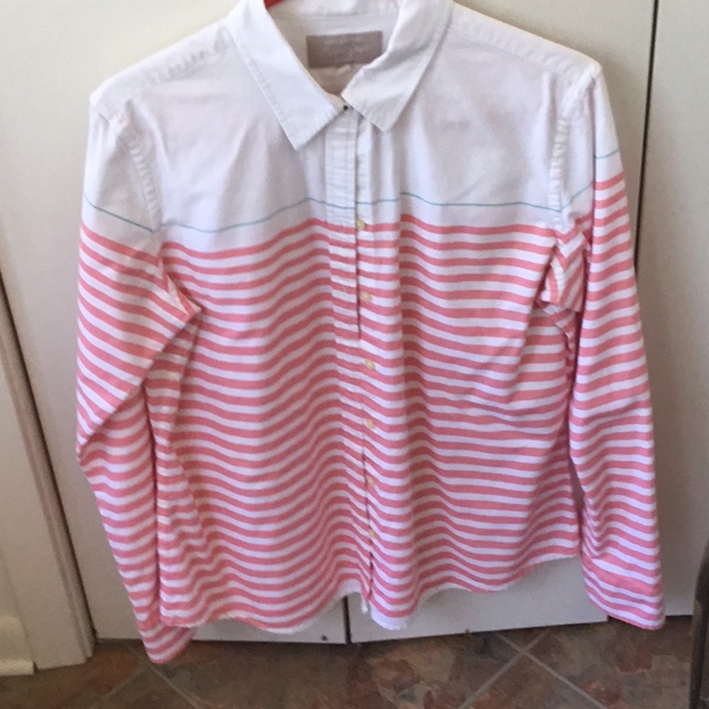 Banana Republic white, pink and teal Oxford shirt
